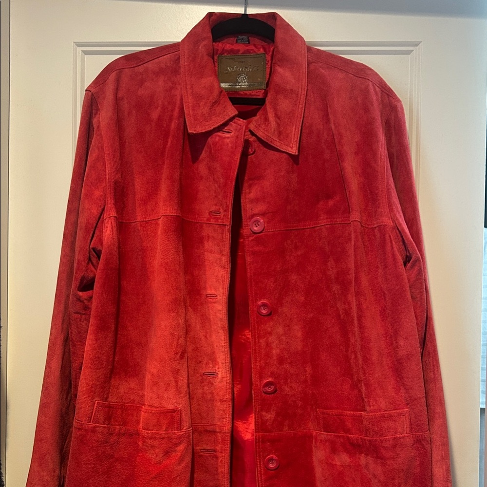 Vintage 80’s Vibrant Red Suede Coat XL Womens